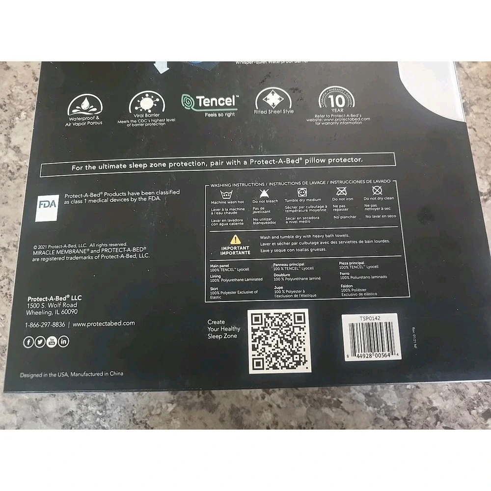 NEW‎ Protect-A-Bed Tencel Cool Waterproof Mattress Protector Dust Mite King NIB
